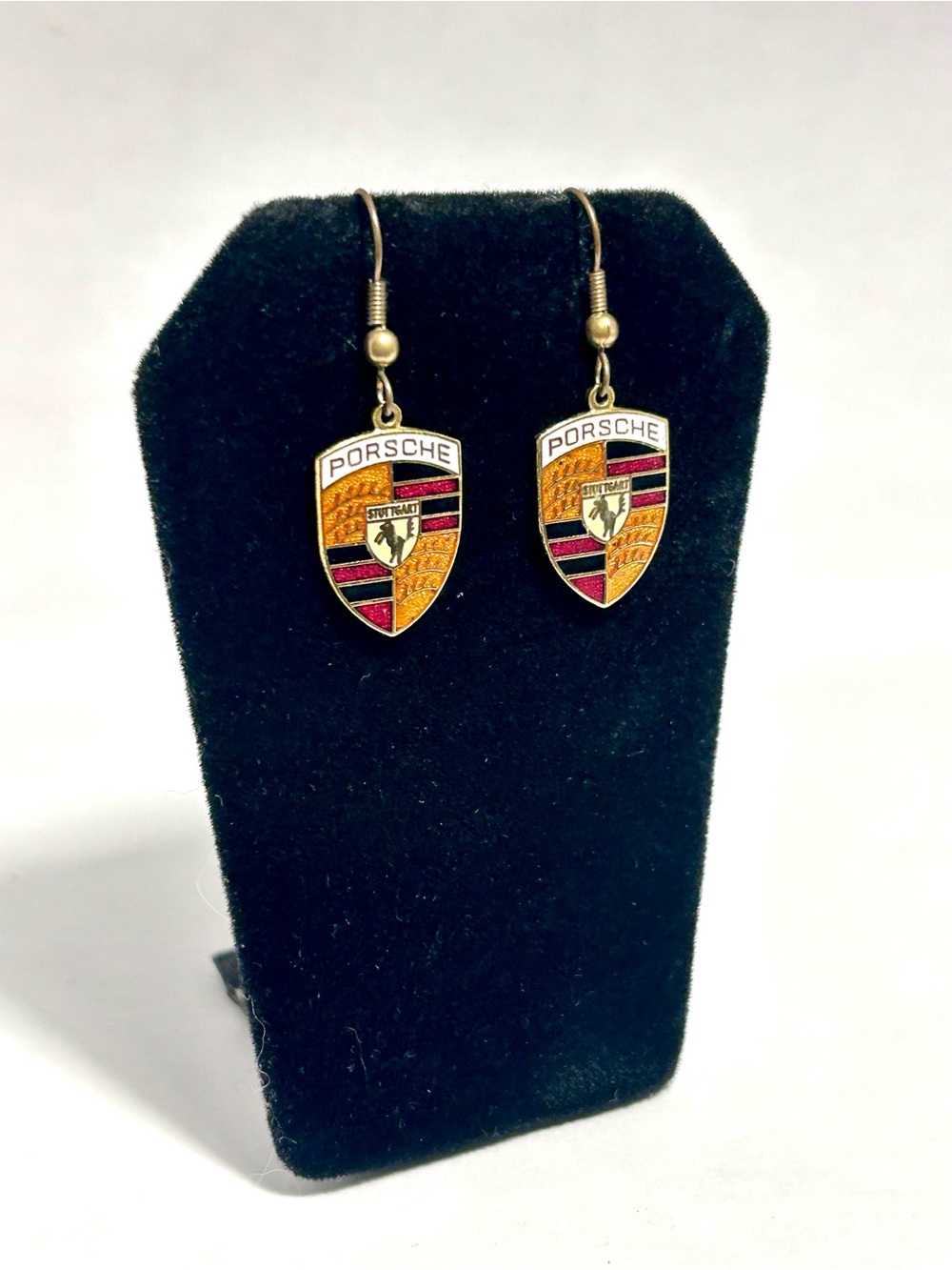 Porsche Drop Earrings - Gold, Red & Black - Picture 3 of 5